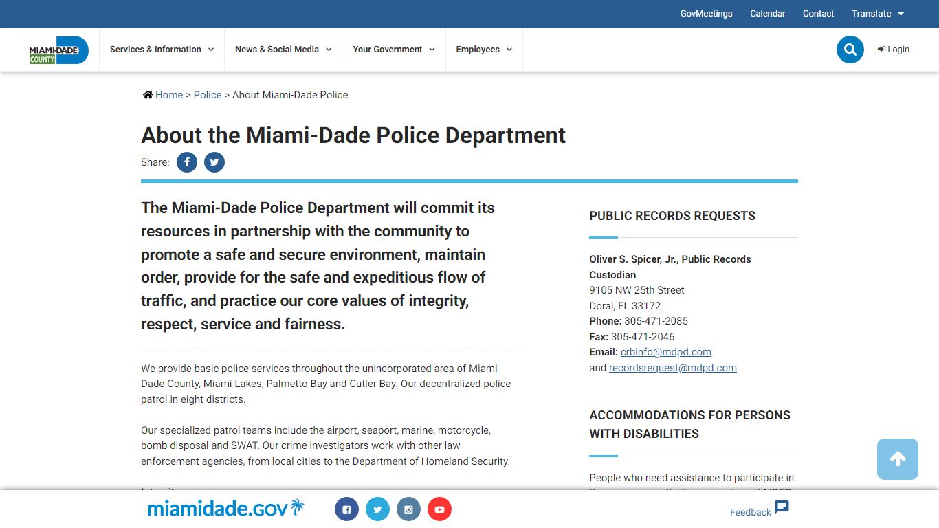 About the Miami-Dade Police Department - Miami-Dade County, Florida