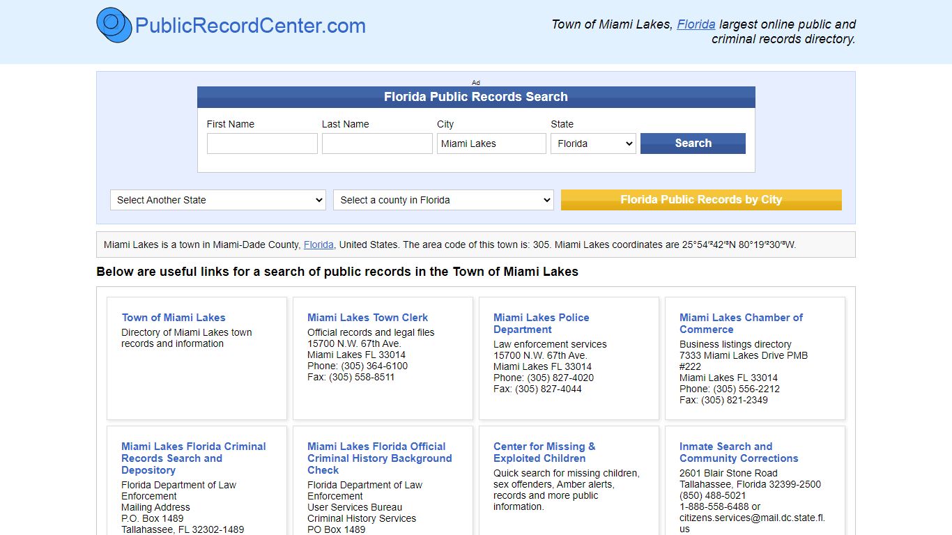 Miami Lakes, Florida Public Records and Criminal Background Check