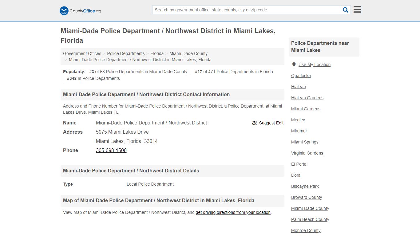 Miami-Dade Police Department / Northwest District - Miami Lakes, FL ...